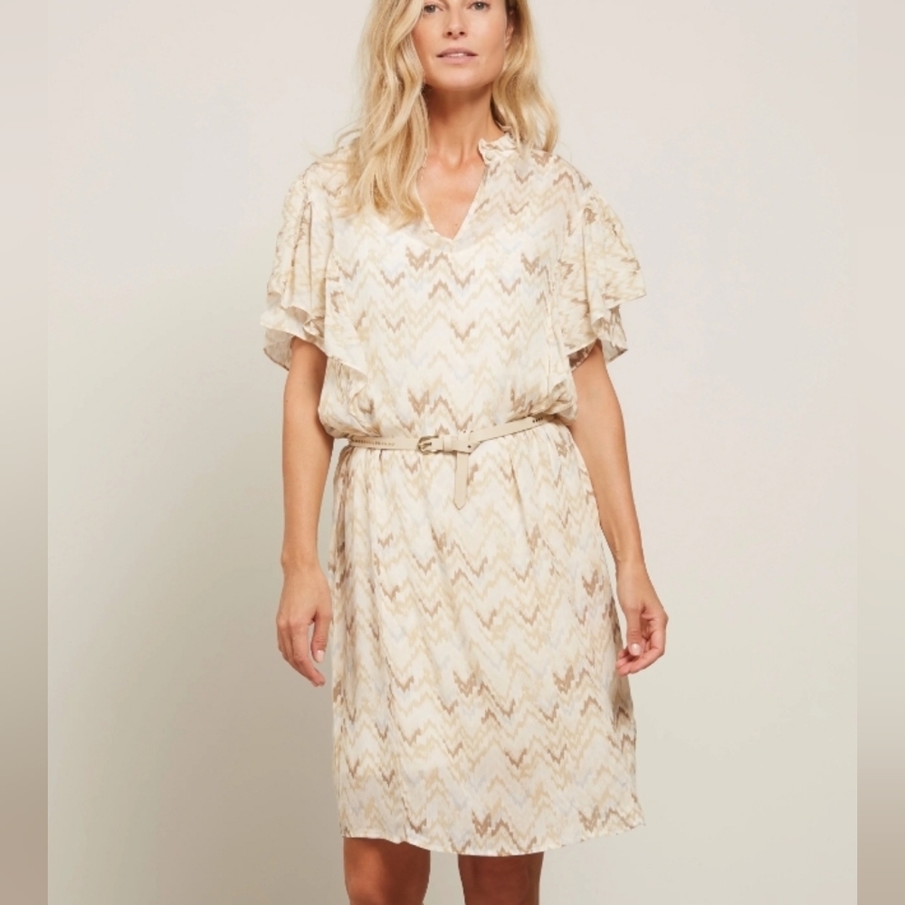 Yaya | Pearl Beige Blue Belted Dress
